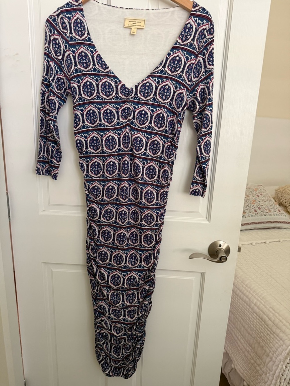 Anthropologie Moulinette Soeurs Printed V-Neck Long Sleeve Midi Dress